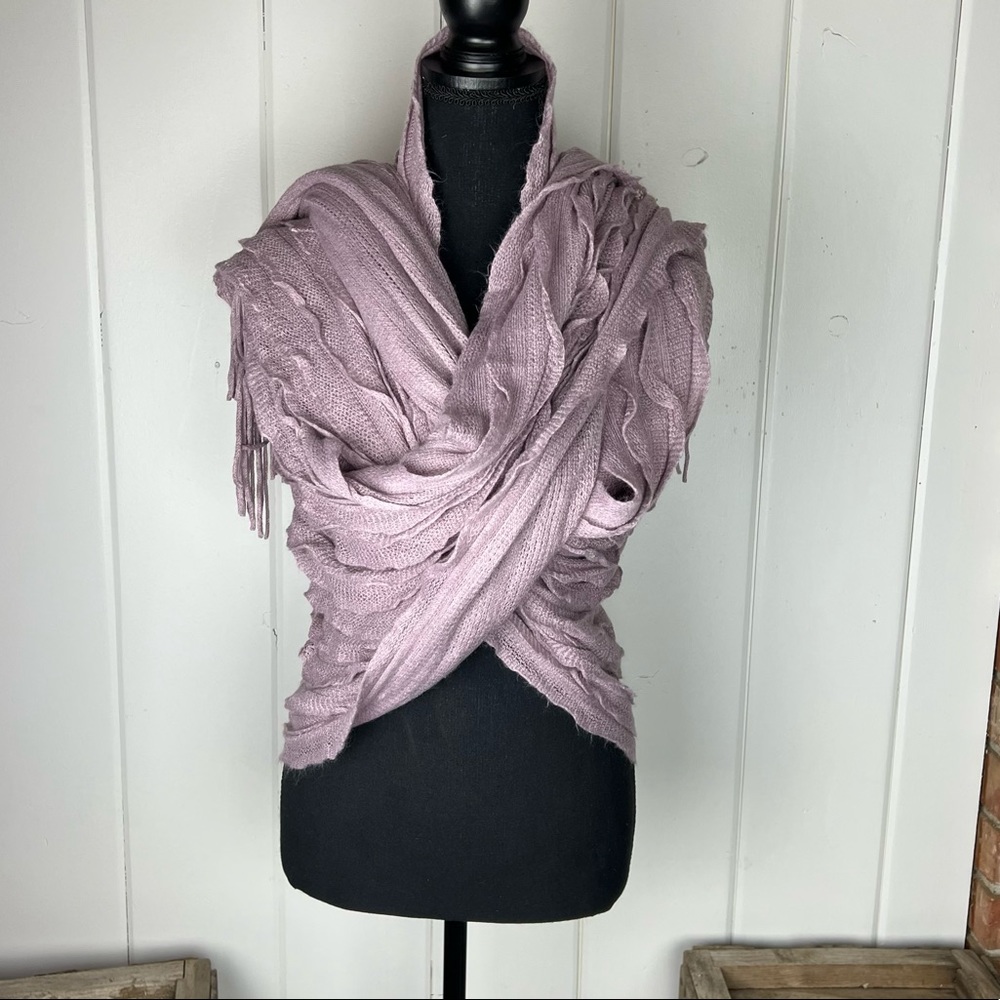 Pink ripple fringed Soft Surroundings knitted shawl